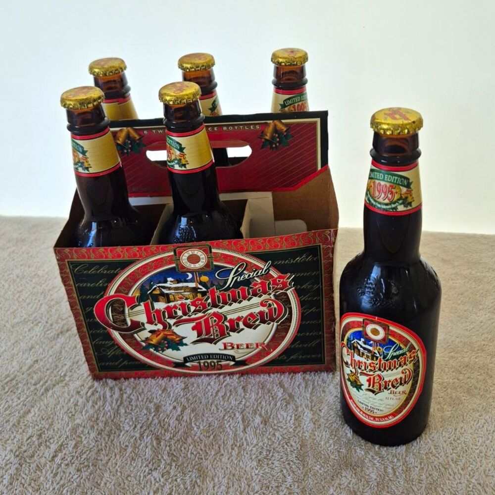 Christmas Brew 1995 Limited Edition Beer 6-Pack Carrier w/ Bottles Breweriana